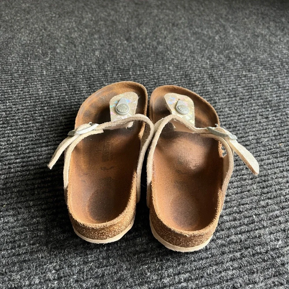 Birkenstock Gizeh Sandal Kids 32 Silver Holographic thong strap slide Glitter